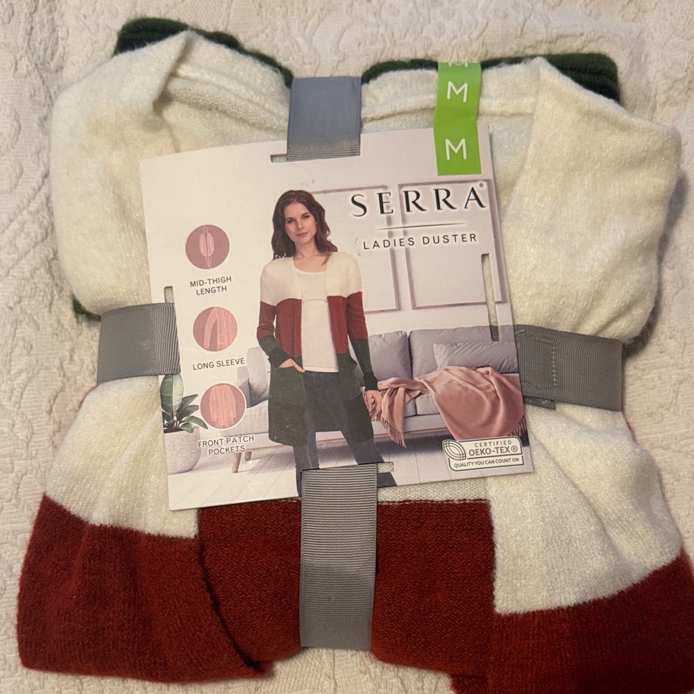 Serra Women's Red and White Color Block Cardigan
